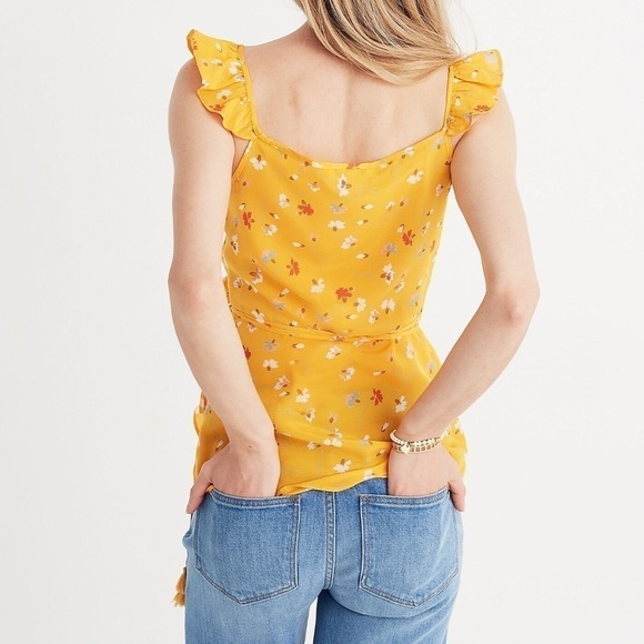 Madewell Silk Wrap Cami Top Painted Carnations Orange Marigold Tangerine - Picture 3 of 10